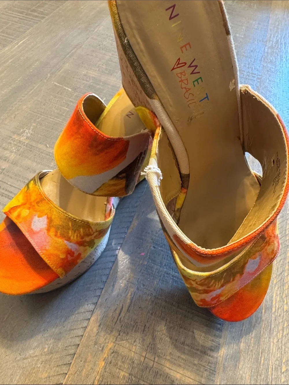 Nine West Orange Yellow Tie-Dye Slide Mules - Picture 4 of 4